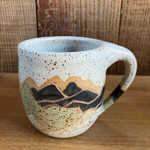 Hand Made Speckled Ceramic Coffee Tea Mug Mountains Boho Rustic Cabin
